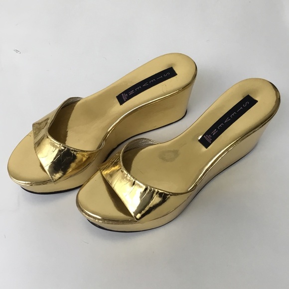 gold platform mules